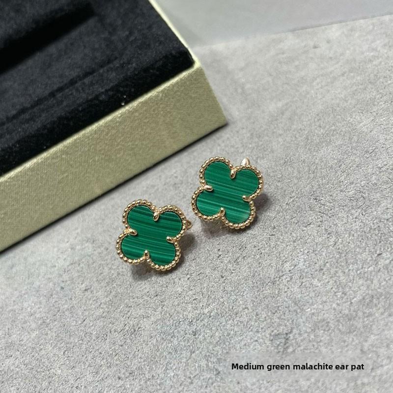 High Quality Four-leaf Clover Earring Buckle White Mother-of-pearl Earrings Red Chalcedony Black Agate Earrings