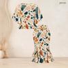 Women Plus Size Geometric Printed Two Piece Skirt Set Batwing Sleeve Ruffle Hem Top Fishtail Skirt