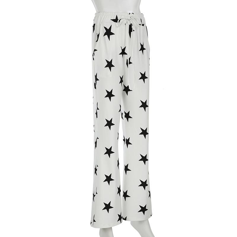 Women's Pant  Casual Micro Knit Fashion Loose Star Printed High Waisted Wide Leg Trousers