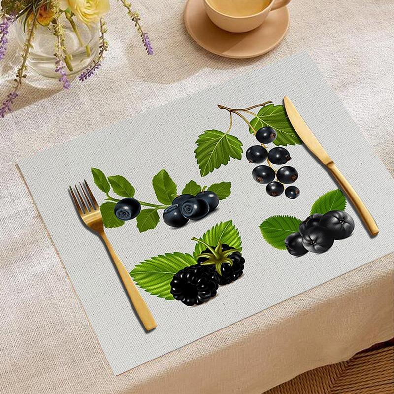 Frischer Zitronengarten Tischset Gelbe Zitrusfrüchte mit Grünen Blättern & Weißen Blüten auf Weißem Grund Wasserdichte Tischmatte für den Täglichen Esstisch