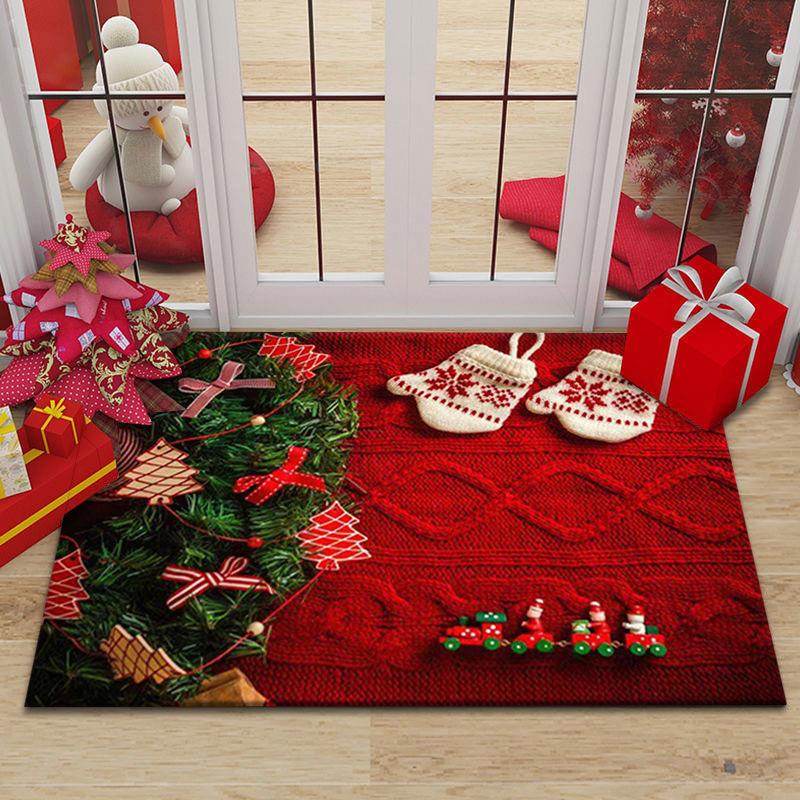 Christmas Floor Mat Crystal Velvet Porch Dustproof and Wear-Resistant Doormat Holiday Decorative Mat  Home Decor