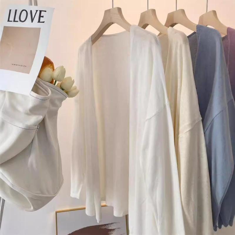 Large size lazy wind knitted cardigan spring and summer thin sunscreen blouse temperament jacket women