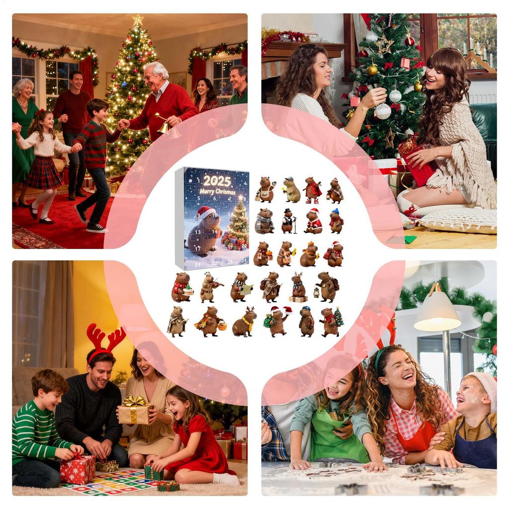 Capybara Christmas Countdown Calendar 24 Days Advent Ornament 2D Acrylic Cute Holiday Decor for Home Tree Kids Teens Adults Gift
