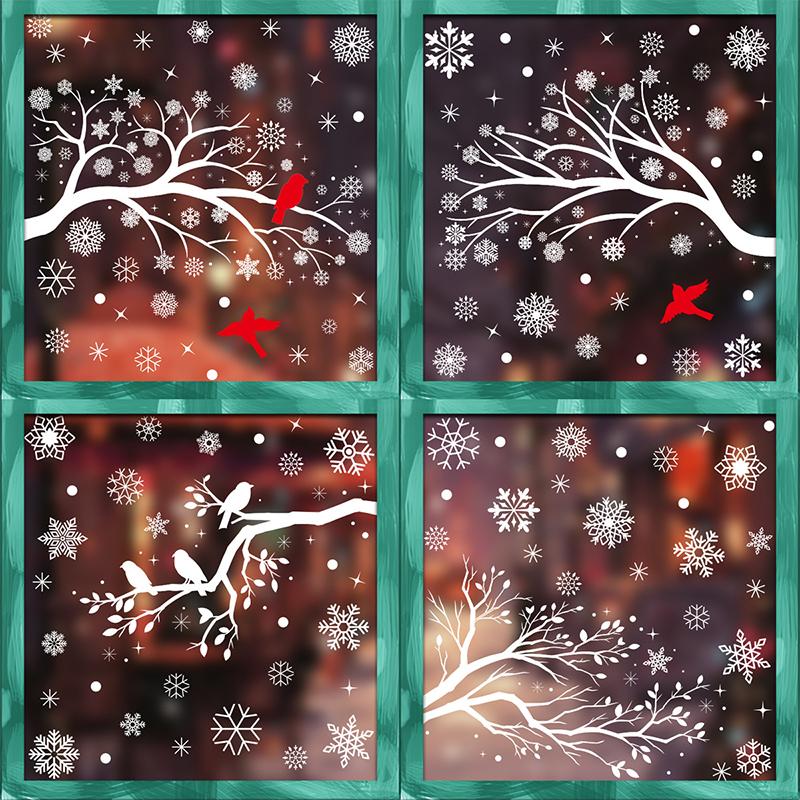 Christmas Winter Snowflake Stickers Santa Claus Xmas Tree Branch Window Glass Sticker Merry Christmas Decor Happy New Year
