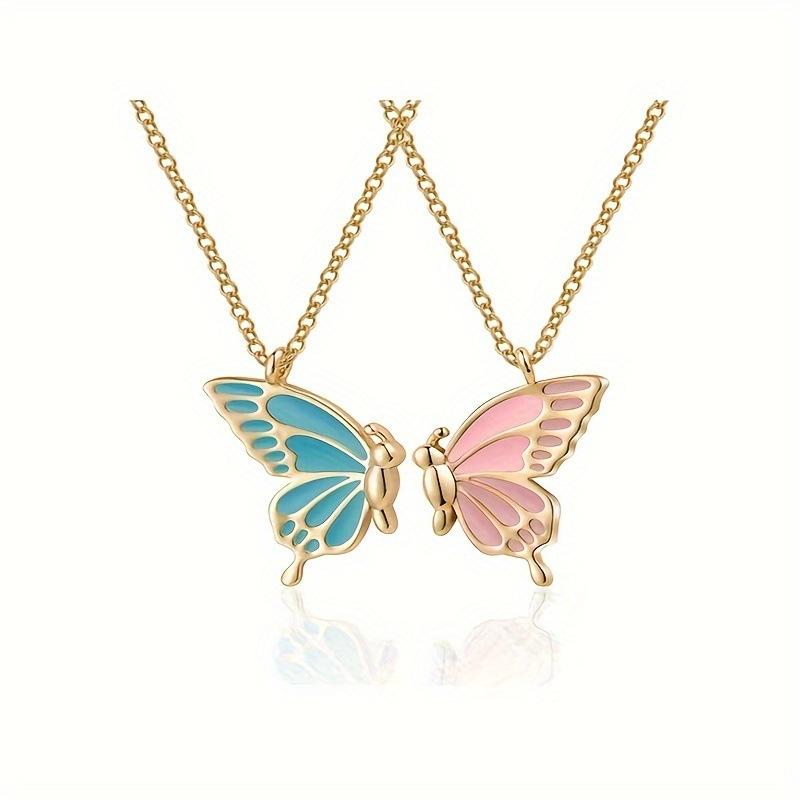 

Popular 2-piece set, colorful butterfly necklace, simple and versatile butterfly couple friendship necklace