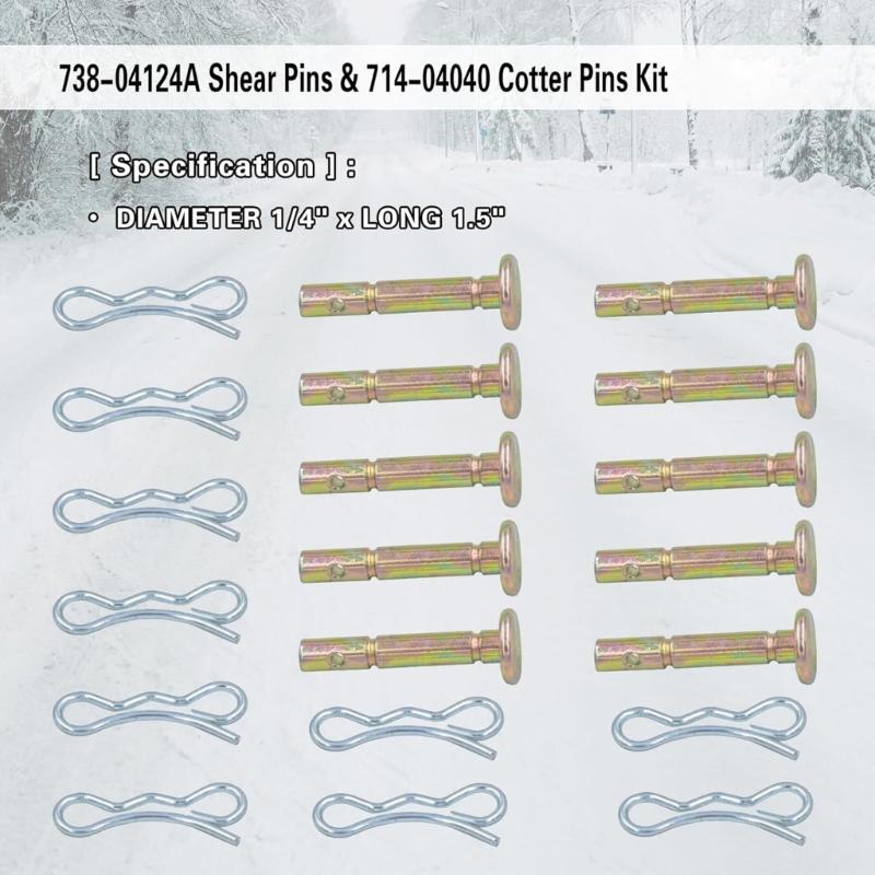 Pack of 20Pairs Shear Pin and Cotter Pin Suitable with Snow Throwers Sturdy Zinc Alloy Construction 1/4" x 1.5" Size