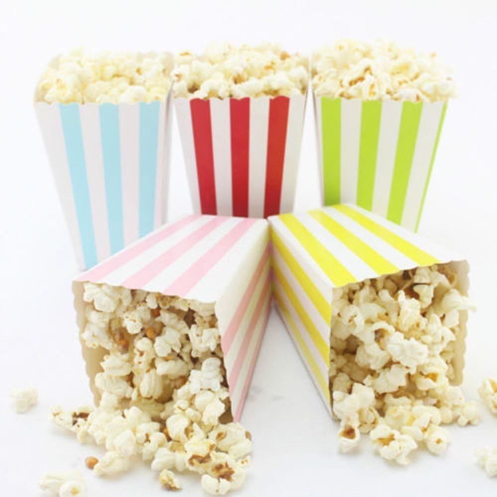 Crystallove 24pcs Striped Paper Popcorn Boxes for Party Favor Supplies (Pink)