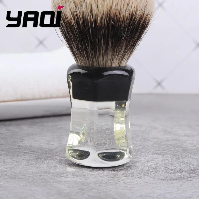 YAQI 24mm Two Band Badger Hair Clear Handle Beard Brush Men Wet Shaving Brush