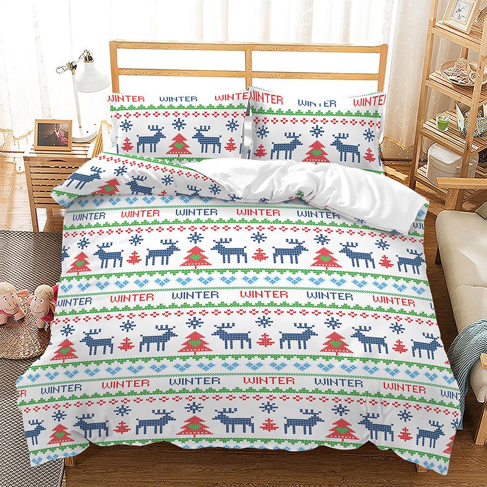 Navidad Plaid Merry Christmas Tree Duvet Cover Twin King Festival Santa Deer Bedding Set Polyester Quilt For Adults Home Decor