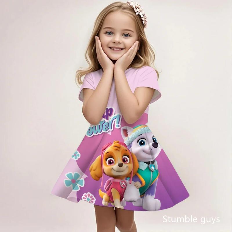 Summer Casual Beach Sundress Girls Paw Patrol Cute Cartoon Print Fashion Soft Lightweight