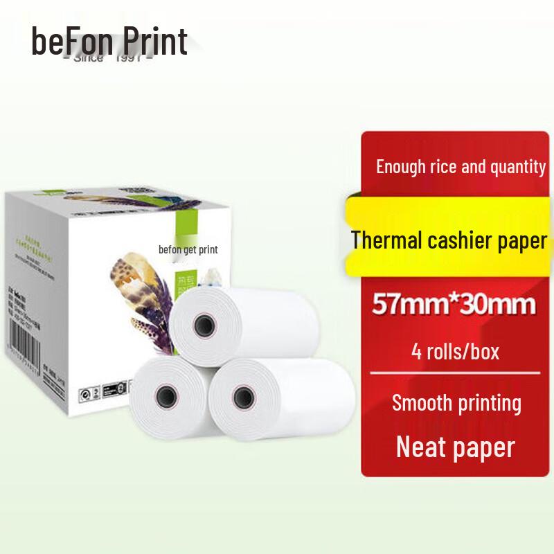 Befon 57x30mm Thermal Receipt Paper - 4 Rolls