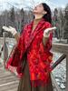 Winter Scarf Women Ladies Layers Poncho Elegant Red Floral Tassel Wrap Shawl Casual Warm Scarve Capa Para Pashmina Cloak Vintage