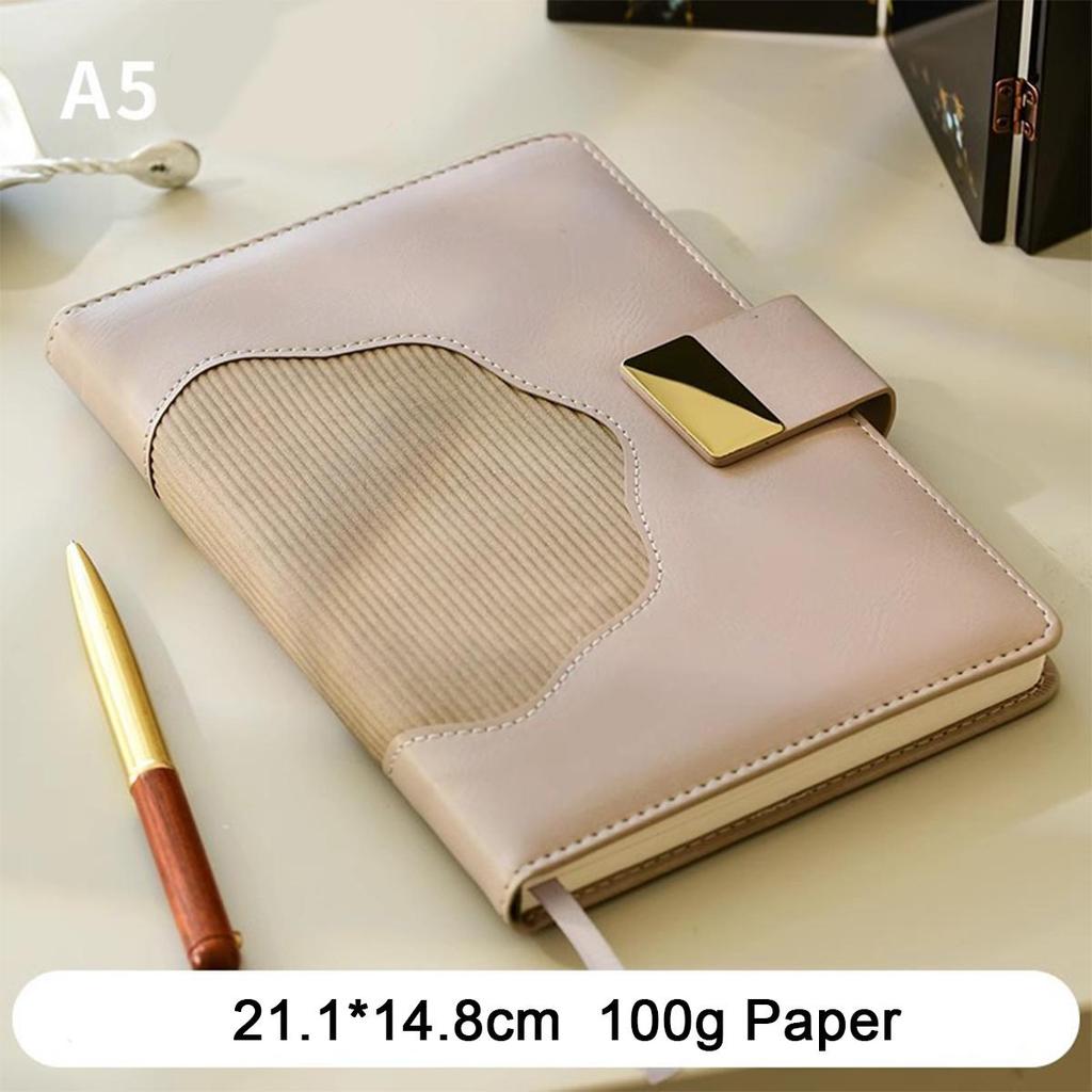 A5 Thick Leather Notebook, Buckle Business Notepad, Meeting Record Book, Travel Log, Student Diary, Excerpt Book, 100 sheets 200 pages