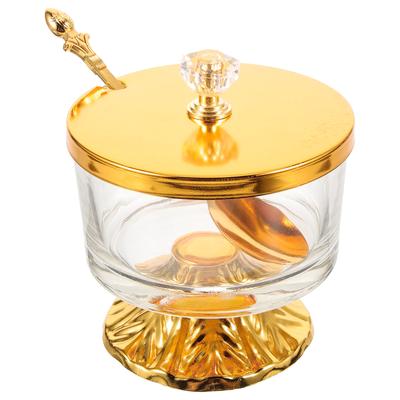 Goldene Glaszuckerdose Europäischer Stil Schmiedeeiserne Behälter Mit Deckeln Löffel Salzstreuer Teelagerflasche Home Organisation