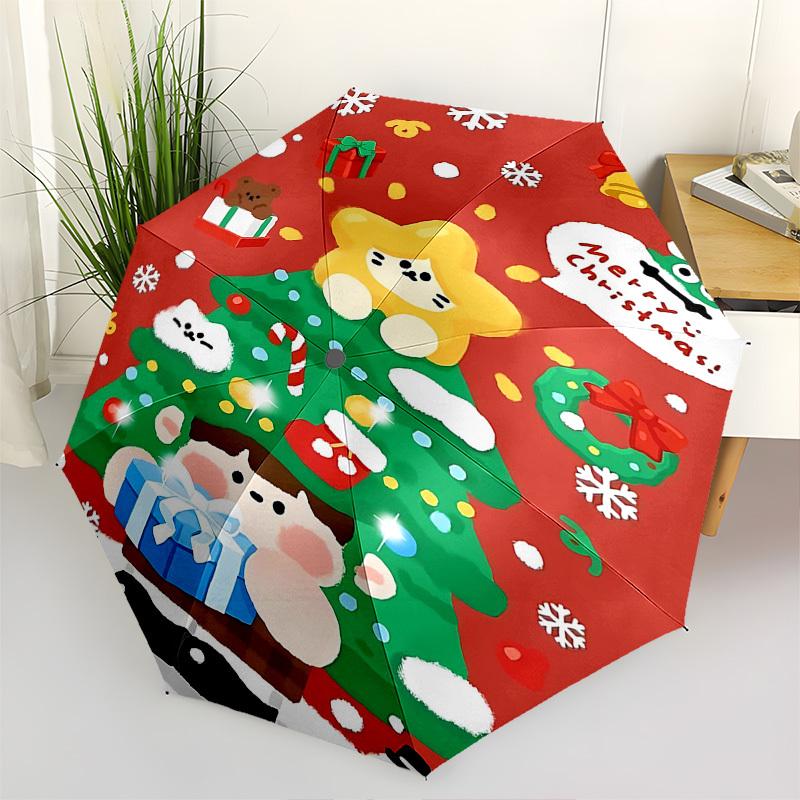 1pc Christmas Star & Snowman Automatic Opening/Closing Umbrella, Festive Gift for Fans, Travelers, Daily Use, 8 Bone Iron Frame, Outdoor, Portable Tri