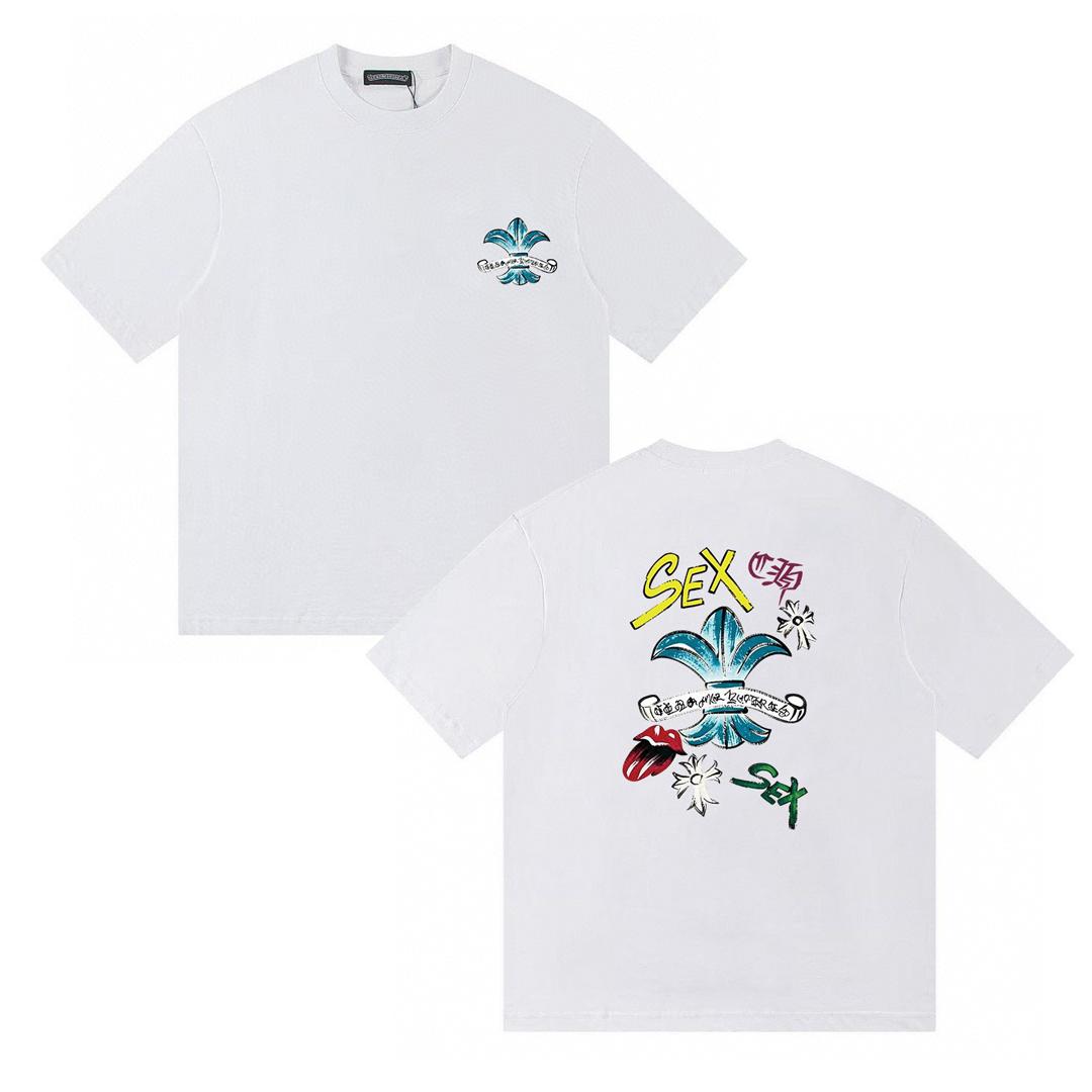 

T22 CHROME HEARTS 2026 Summer New High Quality Cotton Round Neck Loose Large Size Men s and Women s T-shirt Couple T-shirt M