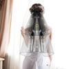 1 Pcs 2 Tier Veils For Brides Womens Layered Black Tulle Short Wedding Veil Veil With Bow Wedding Halloween Cosplay Party