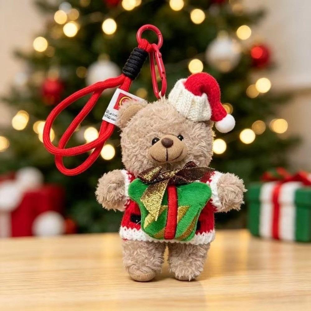 Soft Christmas Plush Pendant Stuffed Animal Xmas Bag Charm Goggles Bear Keychain Couples Keepsake