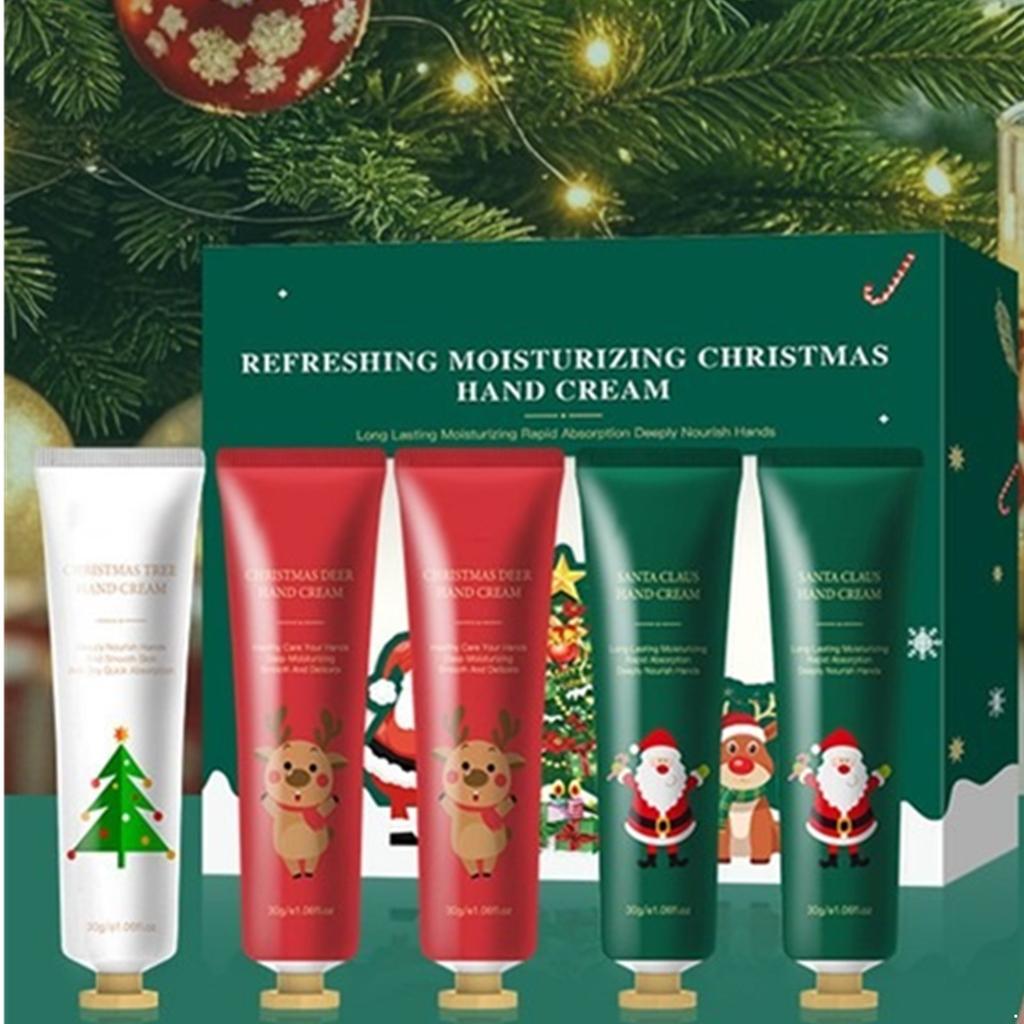 Holiday Gift Set of 5 Mini Hand Creams, Intense Moisture Lotion for Cracked Skin, Travel Essential Christmas Present