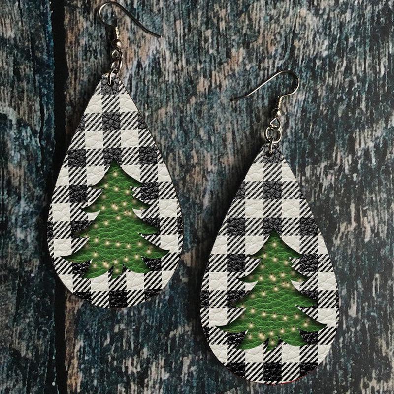 

Christmas Plaid and Stripe Double-Sided Tree Earrings for Women - Retro Style зелёный