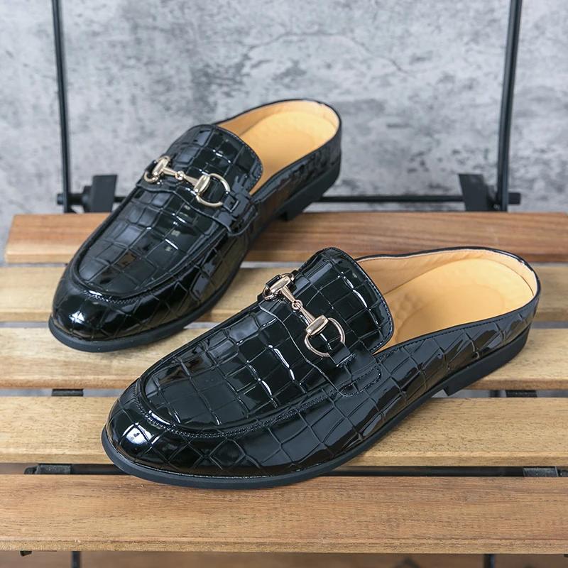 Fashion New Black Summer Men's Sandals Brown Stone Pattern Slip-On Round Toe Loafers Handmade Men Shoes Size 38-47