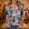 Women's Christmas Print V-Neck 3/4 Sleeve Loose Fit Casual Blouse Shirt Top