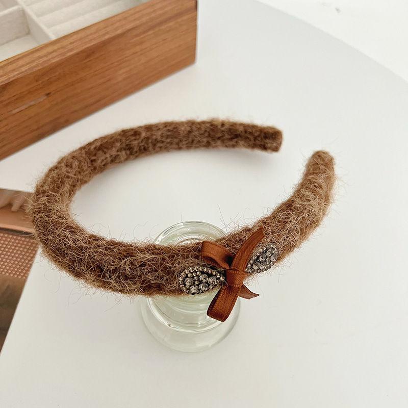 Rhinestone Metal Letter Headband Wool Headdress Vintage Bow Hair Accessories