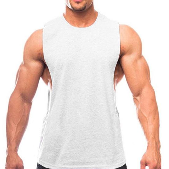Men Vest Solid Color Loose Summer Round Neck Sleeveless Top for Fitness