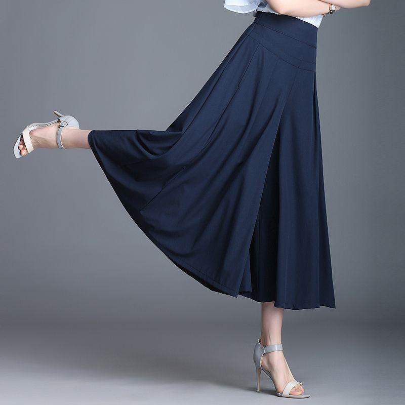 Women Clothes Korean Fashion High Waist Elegant Wide Leg Pants Summer Office Lady Solid Loose Pockets Skirt Trousers Pantalones