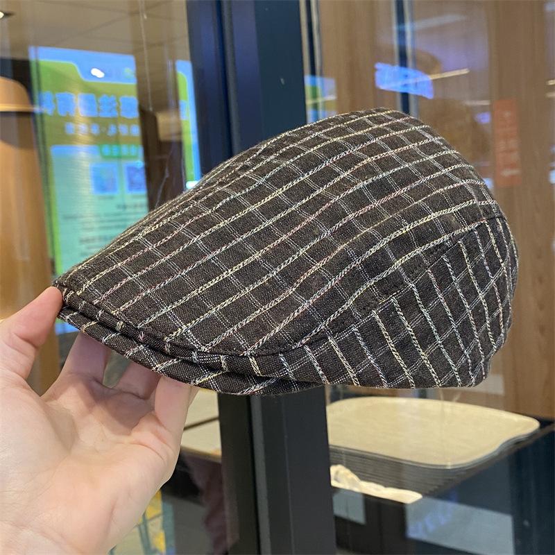 

Ретро клетчатая кепка вперед осенне-зимняя универсальная для лица кепка с козырьком литературная уличная защита от износа берет художника One size (58-60cm) кофейный