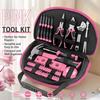 63 Pcs Pink Household Tool Set Women DIY Home Repair Hand Tools Kit Multi Purpose Tool Box Gift Set for Household Maintenance