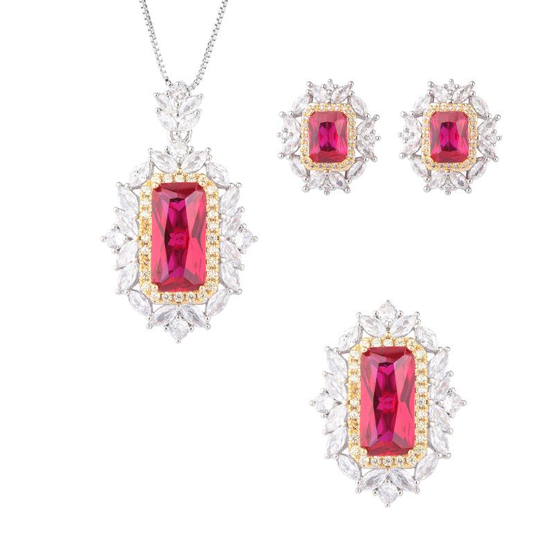 Jewelry Copper Bottom Gold Plated Jewelry Set Simulation Red Corundum Diamond Inlaid Pendant Ring Main 8 * 16 6 * 8