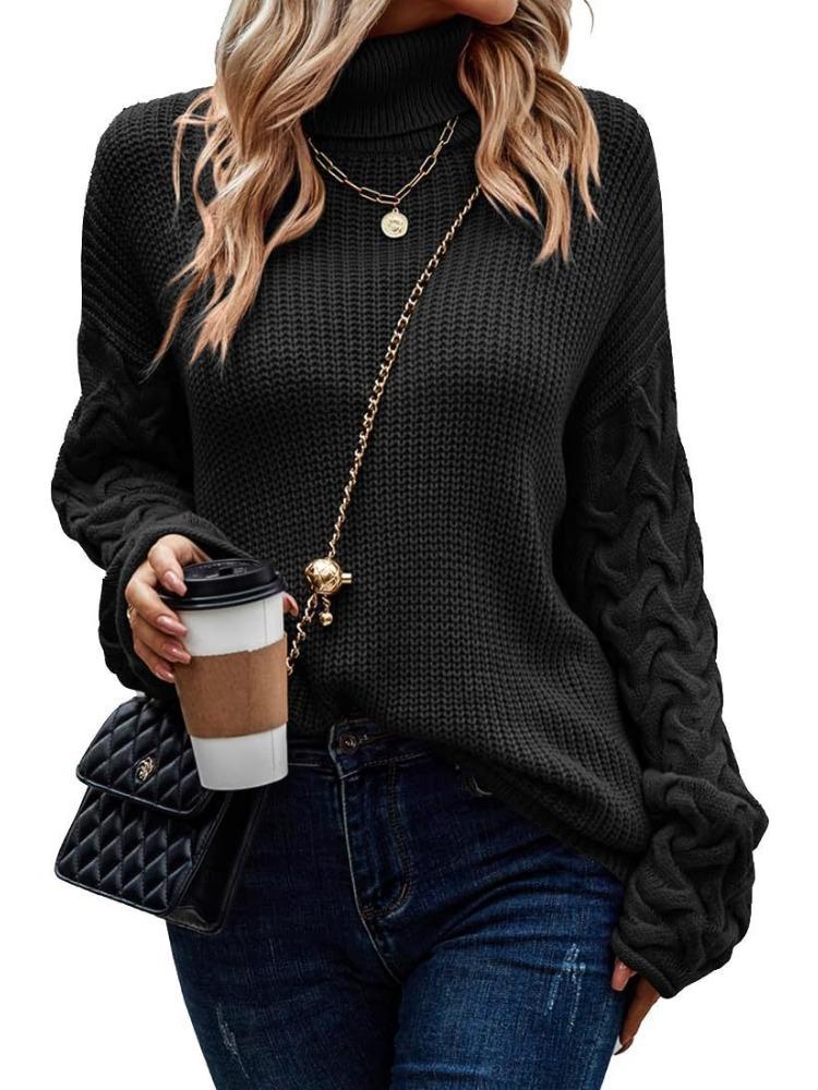 Sweater Fashionable High Neck Loose Cable Knit Long Sleeve Women's Knitted Top Luxurious Relaxed-fit Slimming and Versatile Top