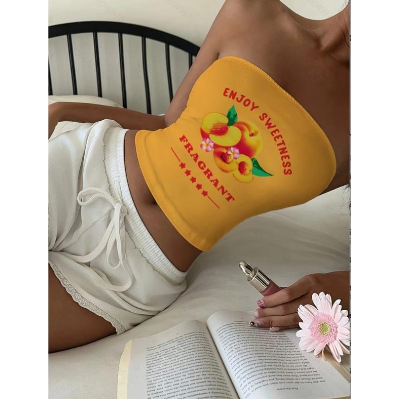 Mode Ärmelloses Bedrucktes Sommer Schlauchtop Lässig Elegant Figurbetontes Kurzes T-Shirt Lässige Einfache Crop Tops Damen Streetwear Trägerloses Top Damenbekleidung