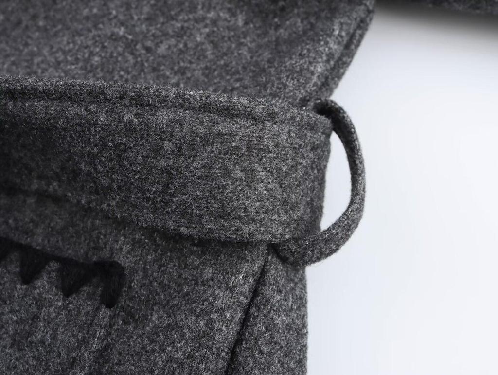 2024 Winter Women's European & American Colorblock Lace-up Woolen Coat