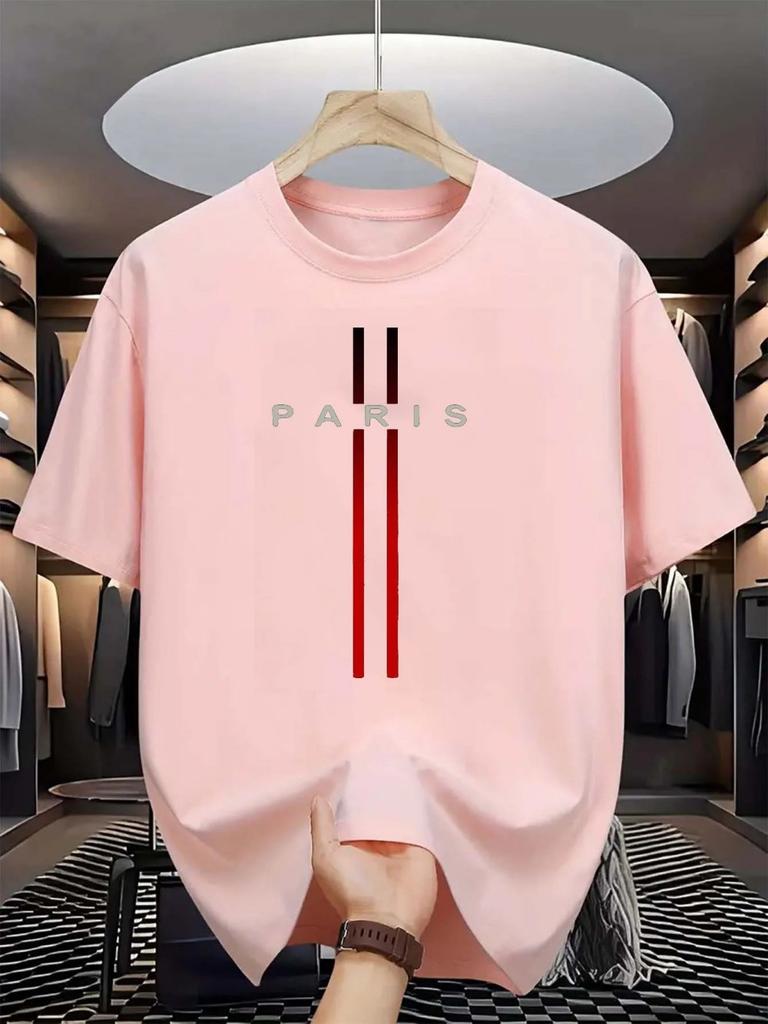 Mens new polyester fabric comfortable and breathable round neck Tshirt Paris letter printed pattern outdoor casual top
