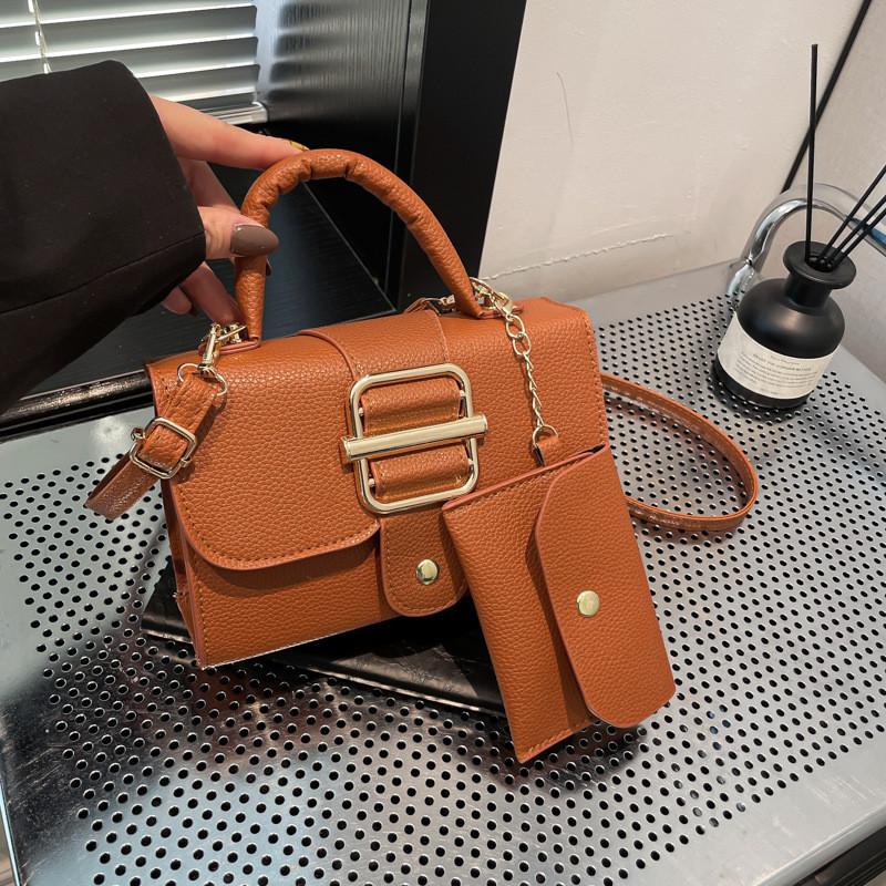 

Square Candy Color Crossbody Bag Pu Magnetic Closure Details Mother Child Bag коричневый