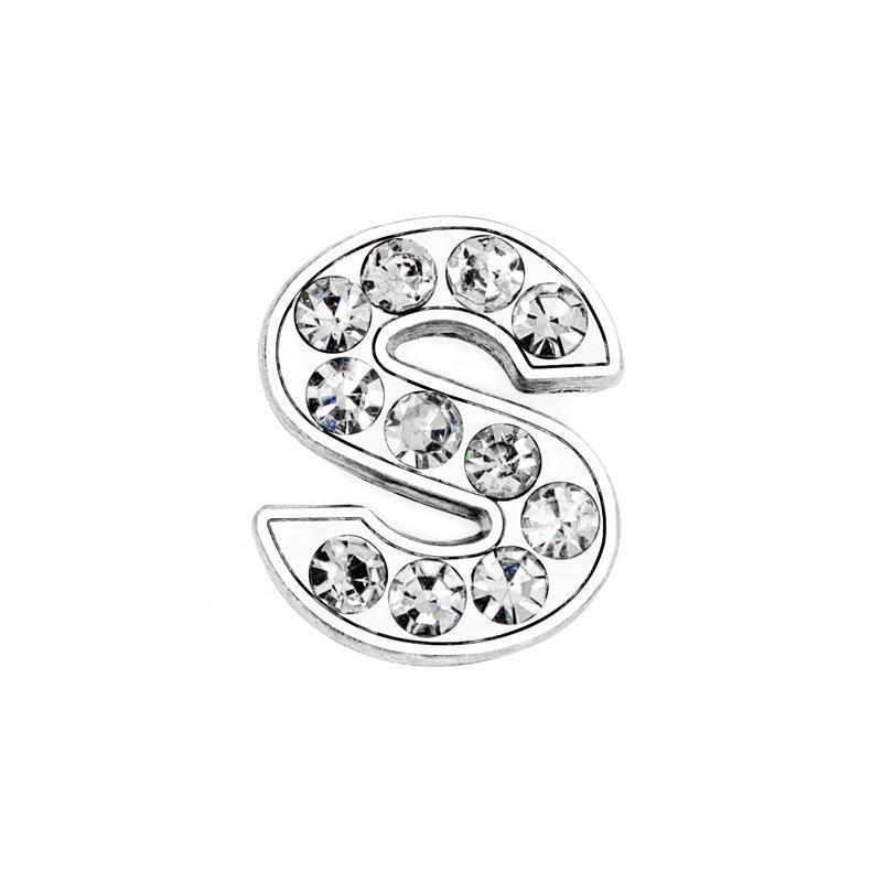 High Quality Bling Rhinestone Slide Letter Charms Stainless Steel with 10mm Hole for Pet Collars for Dogs A-Z 26 Letters