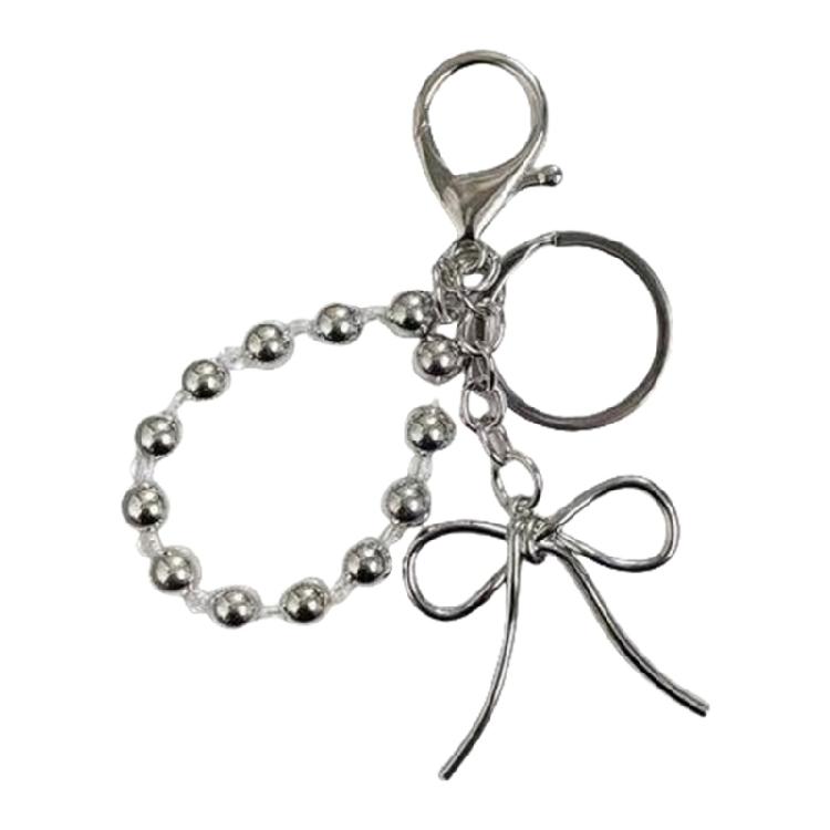 Fashion Heart Bowknot Beaded Keychain Pendant Backpack Handbag Charm Pendant Hangings Decoration Sweet Pendant Gift