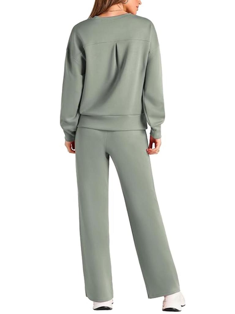 2025 Women's Two-Piece Knit Set: Long-Sleeve Top & Wide-Leg Pants