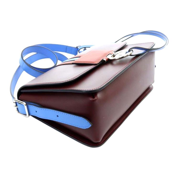 Longchamp Box-Trot Logo Druckknopf Streifen Klappe Verstellbarer Schultergurt Leder Umschlagtasche Mittel Damen Umhängetasche Bordeauxrot 10175HDV261