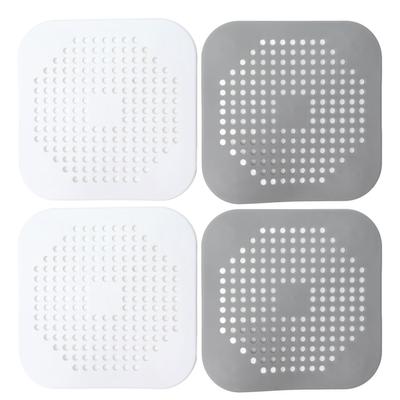4 Pcs Drain Hair Catcher Square TPR Shower Hair Stopper with Suction Cup for Bathroom Bathtub