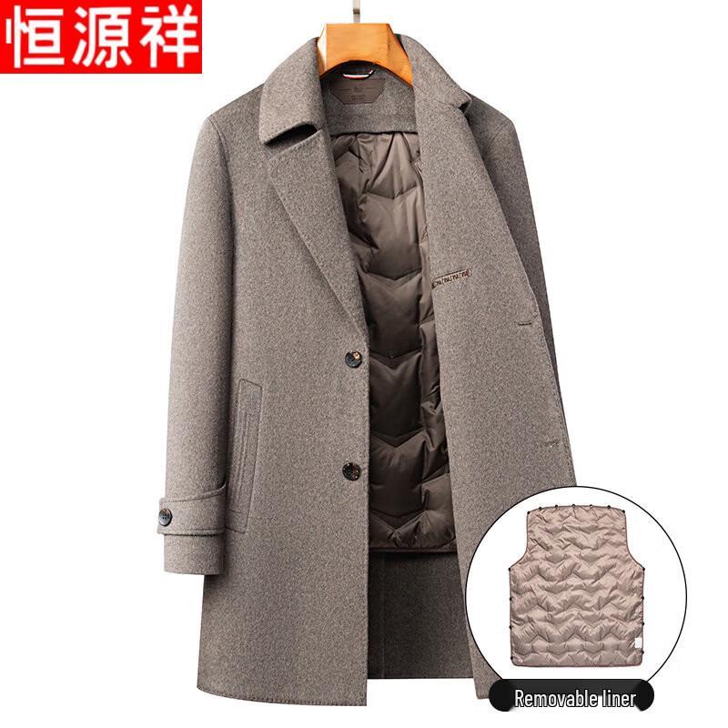 Hengyuanxiang Men s Double-Faced Wool Blend Mid-Length Coat 3XL