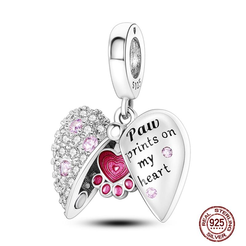 Charms Beads 925 Sterling Copper Pink Butterfly Luminous Firefly Chameleon Heart Charm Fit Original Bracelet DIY Holiday Zircon