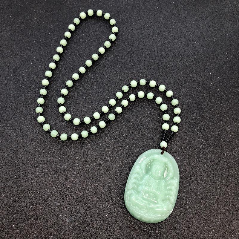 Retro eenvoudige imitatie jade lange ketting heren en dames veelzijdige trui ketting jadeiet kralen ketting hanger met sieraden