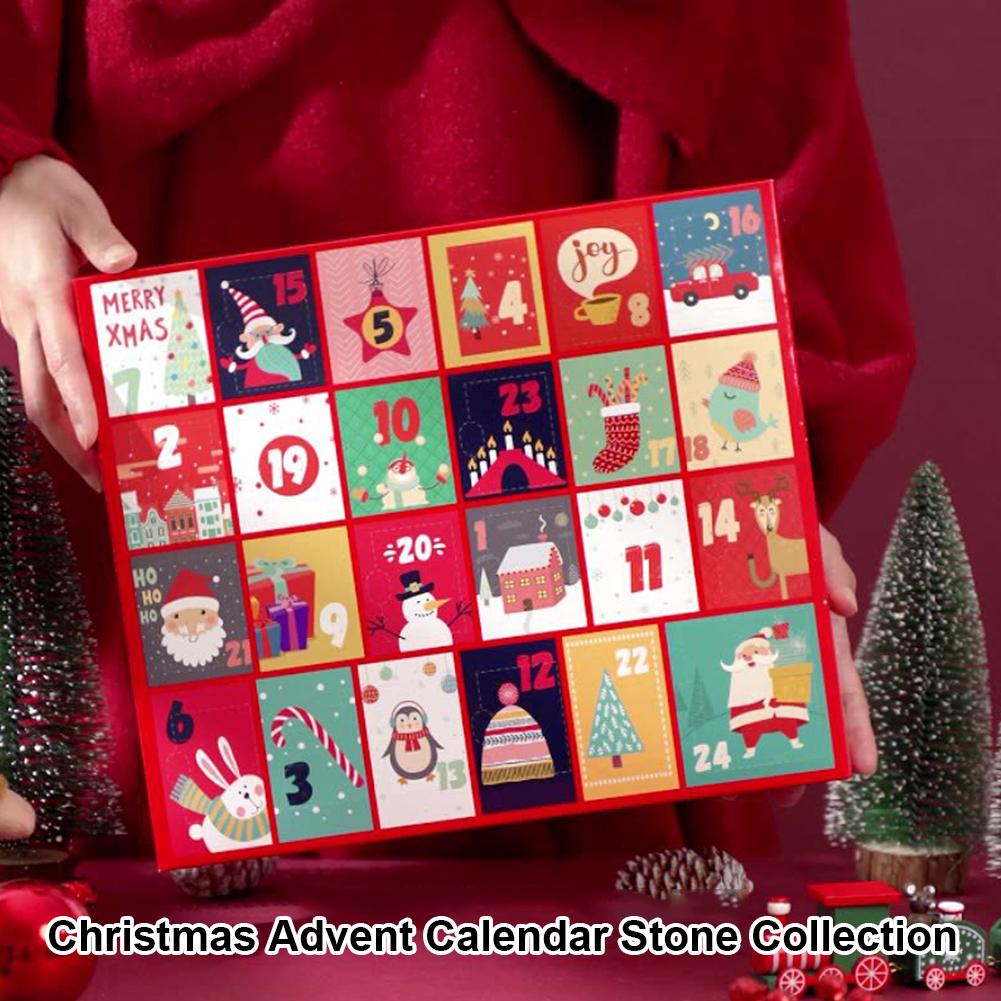 Christmas Advent Calendar 24 Days Natural Crystal Gemstone Stone Minerals Box Complete Rock Collection Christmas Kids Gifts