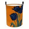 1pc, Spacious Round Storage Container Featuring Handles And a Curved Design with Dark Blue Tulips, Ideal for Storing in The Bedroom Or Living Room. It