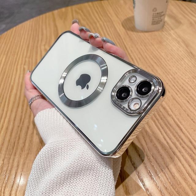 Glass Camera Protection Magsafe Phone Case For Iphone 14 13 11 12 Pro Max Alpine Green Transparent Plated Soft Cover Shell