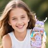 Garrafa de Água Infantil de Desenho Animado Para Escola Viagem ou Esportes & Exterior, Garrafa de Água de 500ml com Canudo, À Prova de Vazamentos, Tampa Bico Pop-Up
