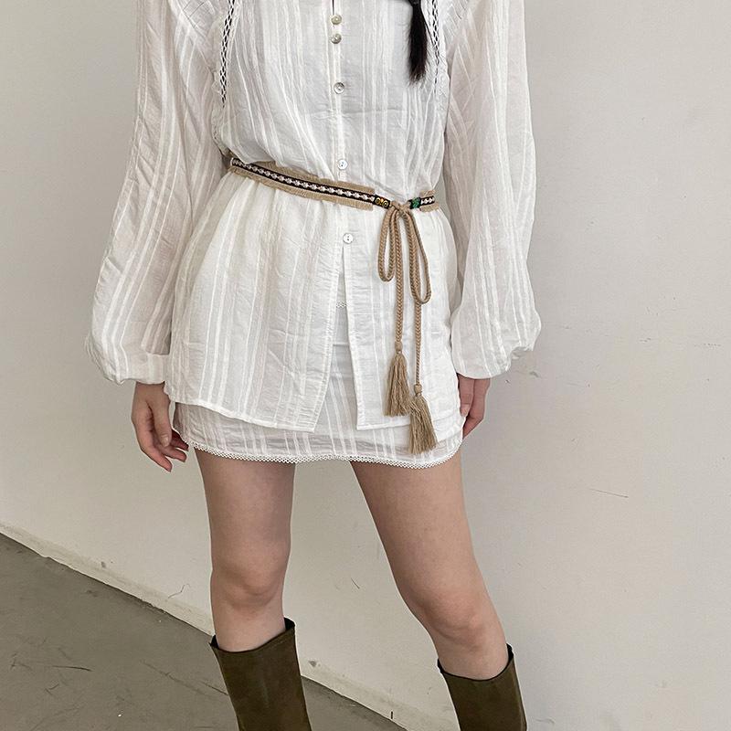 

Летний пояс женский полый ретро этнический стиль украшение с платьем талия бахрома поясная веревка хаки